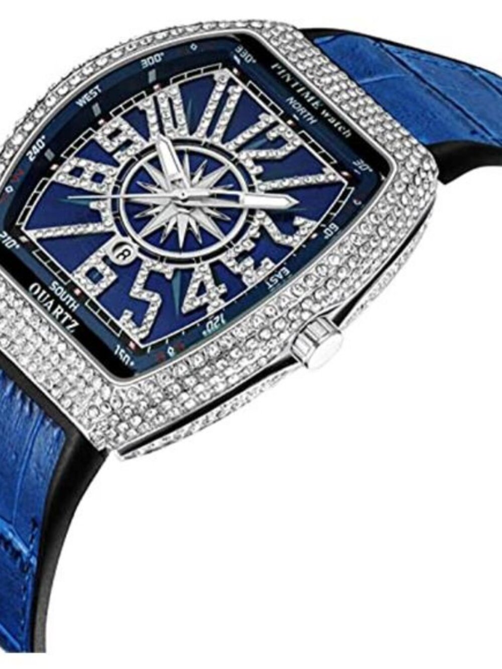 Men's Fashion Cool Unique Tonneau Watch Bling Crystal Rhinestone Quartz - Picture 5 of 6